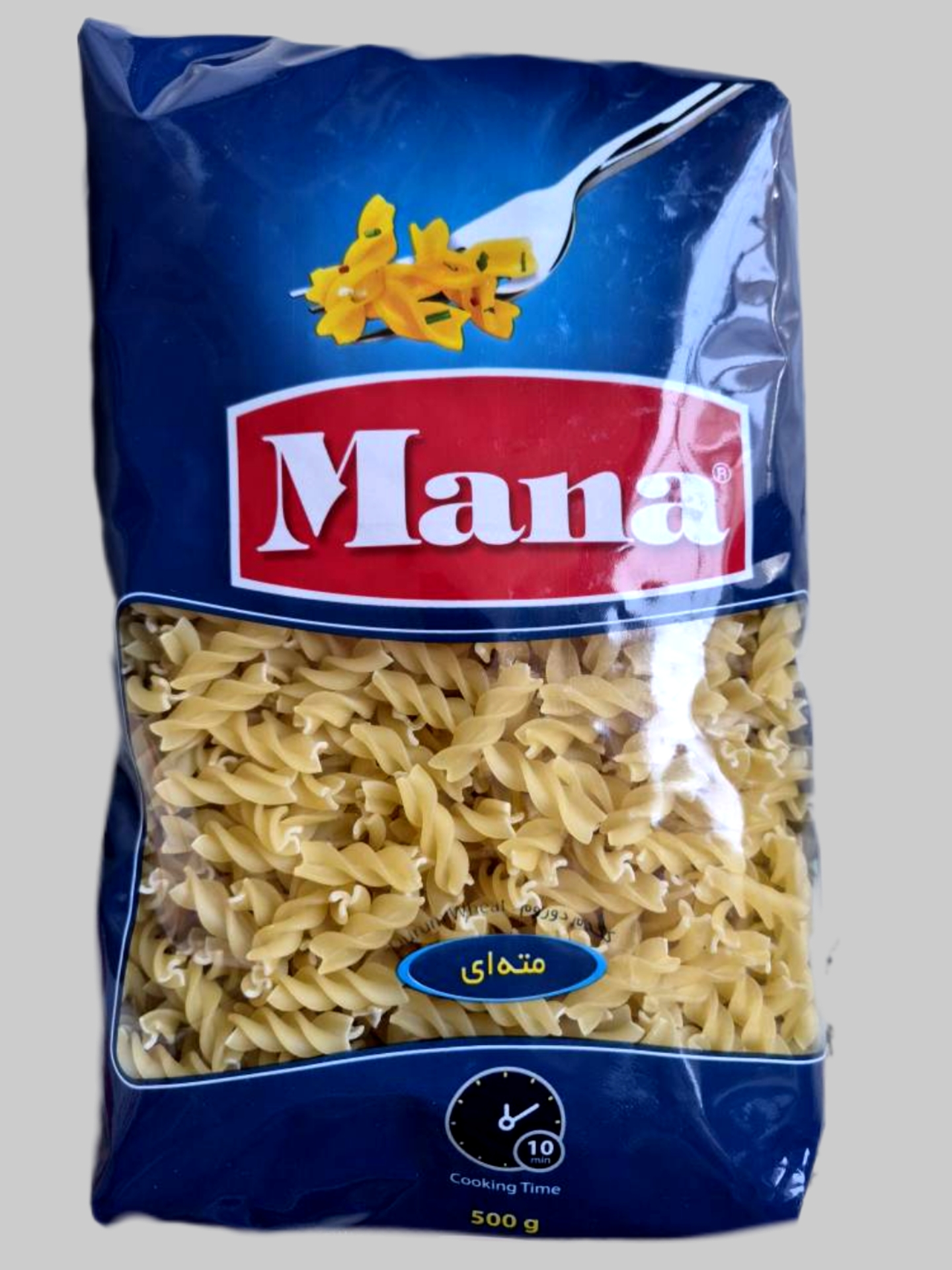 ماکارونی طرح دار مته ای درجه یک مانا در بسته بندی ۵۰۰ گرمی